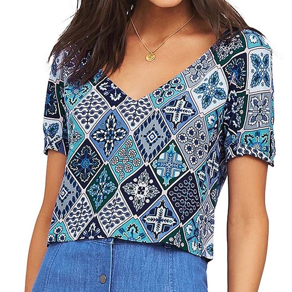 Tigerlily Tops - TIGERLILY Juju Boho Patchwork Blue Crop Top NWT RRP$130